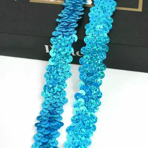 2–20 m, 2 cm, Pailletten-Spitzenstoff, elastisches Band für Tanzkleider, Dekoration, Spitzenbesätze, Stretchband, Kleidungsbesatz, Band, DIY-Zubehör – Laserseeblau – 2 cm – 10 Meter von BSGUZ