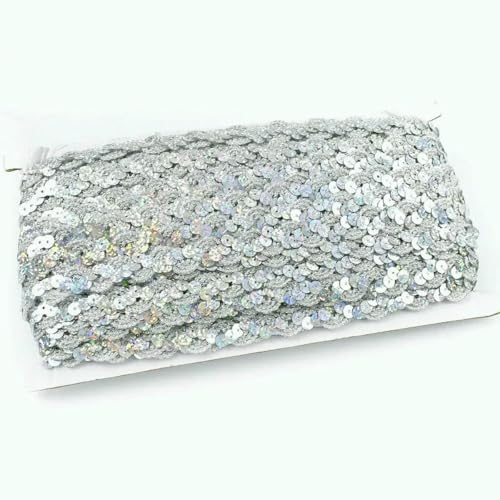 2–20 m Pailletten-Spitzenstoffbesatz für Hochzeitsdekoration, Glitzerband, Bühnenkostüm, Tanzkleid, Kleidungsstück, DIY, handgefertigtes Nähzubehör, 16 Lasersilber, 15 mm, 5 Meter von BSGUZ