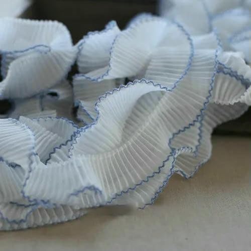 2 Meter luxuriöser weißer plissierter Chiffon, gefaltet, elastische Spitze, Rüschenbesatz, Band, Kleiderkragen, Applikation für Nähzubehör, 3 cm breit, blau 2 Meter luxuriöser weißer plissierter Chiffon, gefaltet, elastische Spitze, Rüschenbesatz, Band, Kleiderkragen, Applikation für Nähzubehör, 3 cm breit, blau von BSGUZ