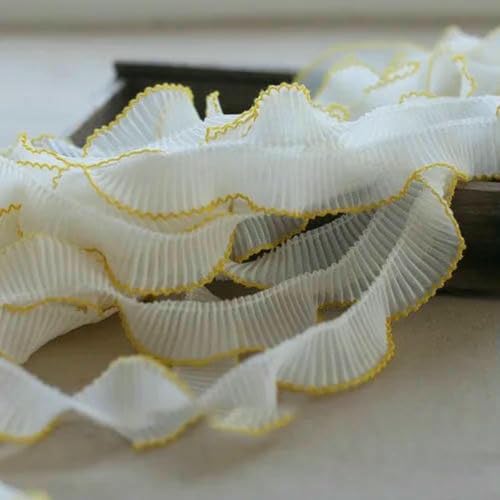 2 Meter luxuriöser weißer plissierter Chiffon, gefaltet, elastische Spitze, Rüschenbesatz, Band, Kleiderkragen, Applikation für Nähzubehör, 3 cm breit, gelb 2 Meter luxuriöser weißer plissierter Chiffon, gefaltet, elastische Spitze, Rüschenbesatz, Band, Kleiderkragen, Applikation für Nähzubehör, 3 cm breit, gelb von BSGUZ
