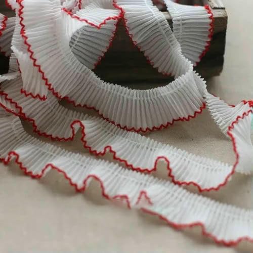 2 Meter luxuriöser weißer plissierter Chiffon, gefaltet, elastische Spitze, Rüschenbesatz, Band, Kleiderkragen, Applikation für Nähzubehör, 3 cm breit, rot 2 Meter luxuriöser weißer plissierter Chiffon, gefaltet, elastische Spitze, Rüschenbesatz, Band, Kleiderkragen, Applikation für Nähzubehör, 3 cm breit, rot von BSGUZ