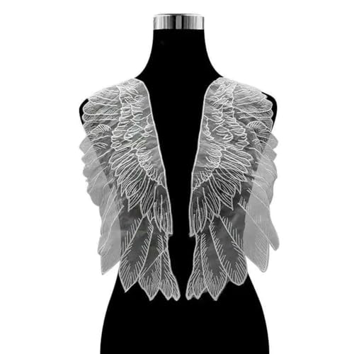 2 Stück Luxus-Tüll-Organza-Spitzenstoff, Flügel-Applikation, Patches, Stickerei, Nähbesätze, Verzierungen, Kleid, Guipure-Zubehör, weiß 2 Stück Luxus-Tüll-Organza-Spitzenstoff, Flügel-Applikation, Patches, Stickerei, Nähbesätze, Verzierungen, Kleid, Guipure-Zubehör, weiß von BSGUZ