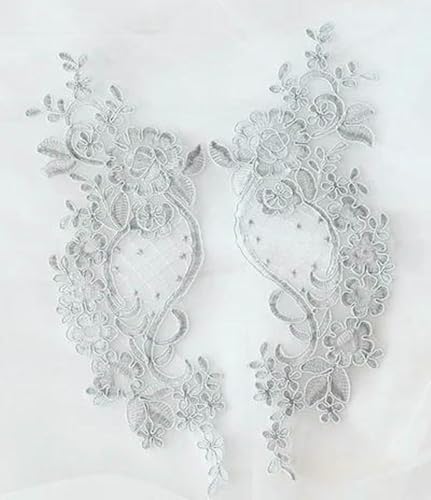 2 Stück weiße, rote und blaue Spitzenapplikationen, Blumen, Pailletten, Spitzenstoff, Dekoration für Kleidungszubehör, zum Aufnähen auf Stoff, Kostüm, Basteln, Grau, 27,5 x 9,5 cm 2 Stück weiße, rote und blaue Spitzenapplikationen, Blumen, Pailletten, Spitzenstoff, Dekoration für Kleidungszubehör, zum Aufnähen auf Stoff, Kostüm, Basteln, Grau, 27,5 x 9,5 cm von BSGUZ