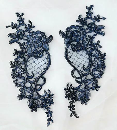 2 Stück weiße, rote und blaue Spitzenapplikationen, Blumen-Pailletten-Spitzenstoff, Dekoration für Kleidungszubehör, zum Aufnähen auf Stoff, Kostümhandwerk, Marineblau, 27,5 x 9,5 cm 2 Stück weiße, rote und blaue Spitzenapplikationen, Blumen-Pailletten-Spitzenstoff, Dekoration für Kleidungszubehör, zum Aufnähen auf Stoff, Kostümhandwerk, Marineblau, 27,5 x 9,5 cm von BSGUZ