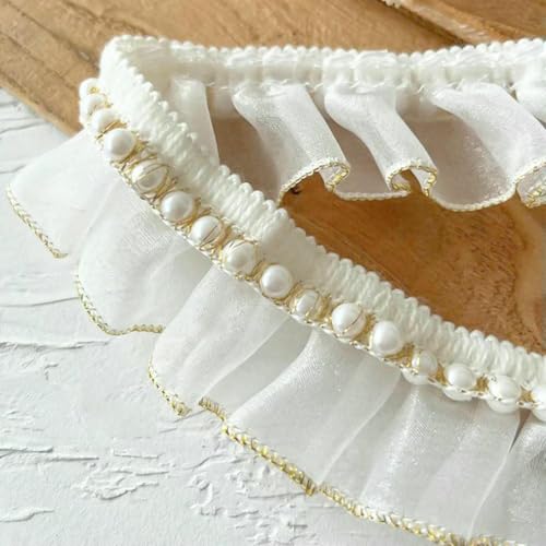 2 cm breite weiße Chiffon-Falten, Spitzennetzstoff, Handarbeitsband, Rüschen, Glitzerperlen, Fransen, Randbesatz, Pailletten, Kleiddekor, gerüschte Perlenspitze, 1 Yard 2 cm breite weiße Chiffon-Falten, Spitzennetzstoff, Handarbeitsband, Rüschen, Glitzerperlen, Fransen, Randbesatz, Pailletten, Kleiddekor, gerüschte Perlenspitze, 1 Yard von BSGUZ