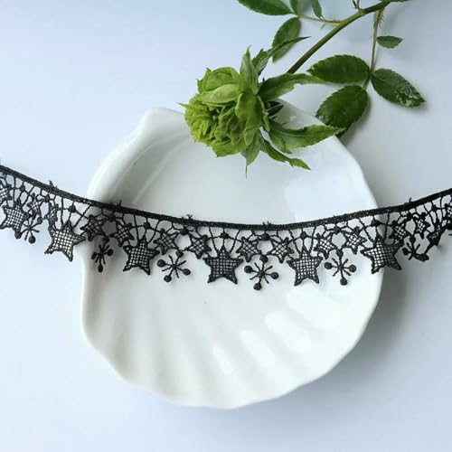 2 cm breites, exquisites, weiß-schwarzes Polyester-Spitzenband mit bestickten Sternen und Schneeflocken, DIY-Bekleidung, Nähmaterial, Weihnachtsdekoration, Schwarz 2 cm breites, exquisites, weiß-schwarzes Polyester-Spitzenband mit bestickten Sternen und Schneeflocken, DIY-Bekleidung, Nähmaterial, Weihnachtsdekoration, Schwarz von BSGUZ