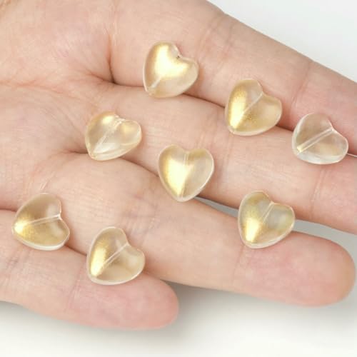 20 Stück 12 x 12 mm Charms in Herzform, gemischte Farben, Lampwork-Perlen, Glasperlen für DIY-Armbänder, Schmuckherstellung, Zubehör – goldfarben, transparent, 20 Stück 20 Stück 12 x 12 mm Charms in Herzform, gemischte Farben, Lampwork-Perlen, Glasperlen für DIY-Armbänder, Schmuckherstellung, Zubehör – goldfarben, transparent, 20 Stück von BSGUZ