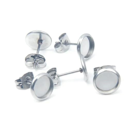 20 Stück goldfarbene Ohrringbasis aus Edelstahl, Glas-Cabochon, Kamee, blanke Basisfassungen, Einfassungen, Tablett, rund, DIY-Herstellung, ED-058, Stahl, innen 14,0 mm, 20 Stück von BSGUZ