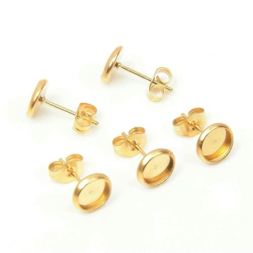 20 Stück goldfarbene Ohrringbasis aus Edelstahl, Glas-Cabochon, Kamee, blanke Basisfassungen, Einfassungen, Tablett, rund, DIY-Herstellung, ED-058, golden, innen 6 mm, 20 Stück 20 Stück goldfarbene Ohrringbasis aus Edelstahl, Glas-Cabochon, Kamee, blanke Basisfassungen, Einfassungen, Tablett, rund, DIY-Herstellung, ED-058, golden, innen 6 mm, 20 Stück von BSGUZ