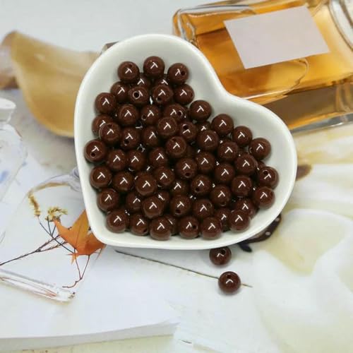 200/1000 Stück runde Acrylperlen, gemischte Farben, mehrfarbig, matt, runde Acrylperlen für Heimwerker, Halsketten, Armbandzubehör – Dunkelkaffee – 10 mm – 400 Stück von BSGUZ