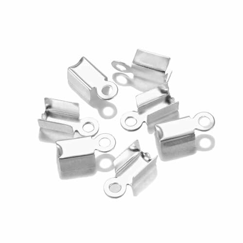 200 Stück/Los Cove-Verschlüsse, Kordel-Endkappen, Schnurband, Lederclip, Spitze, Falt-Quetschperlen-Verbinder für die Schmuckherstellung, DIY-Zubehör, Silber, 3 x 6 mm von BSGUZ