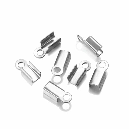 200 Stück/Los Cove-Verschlüsse, Kordel-Endkappen, Schnurband, Lederclip, Spitze, Falte, Quetschperlen-Verbinder für Schmuckherstellung, DIY-Zubehör, Rhodium, 3,5 x 9 mm von BSGUZ