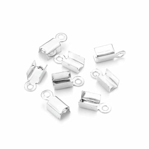 200 Stück/Los Quetschperlen, Buchtverschlüsse, Kordel-Endkappen, Schnurband, Lederclip, Faltverschluss für Schmuckherstellung, DIY-Halskettenverbinder, Silber, 3,5 x 9 mm von BSGUZ
