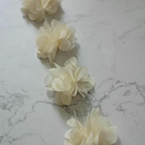 24 Blumen (ca. 2 Yards) 6 cm Breite 3D Chiffon Blumen DIY Spitzenbesatz Spitzenband Dekoration Kleidung Zubehör-Elfenbein von BSGUZ