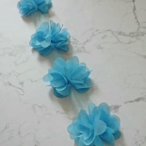 24 Blumen (ca. 2 Yards) 6 cm Breite 3D-Chiffon-Blumen DIY Spitzenbesatz Spitzenband Dekoration Kleidung Zubehör-blau von BSGUZ