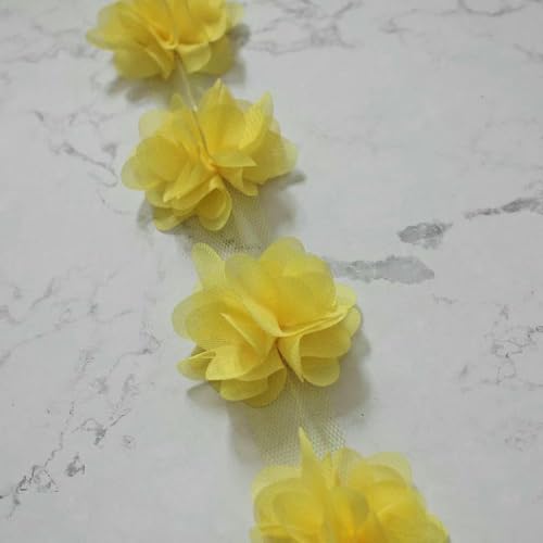 24 Blumen (ca. 2 Yards) 6 cm Breite 3D Chiffon Blumen DIY Spitzenbesatz Spitzenband Dekoration Kleidung Zubehör-gelb von BSGUZ