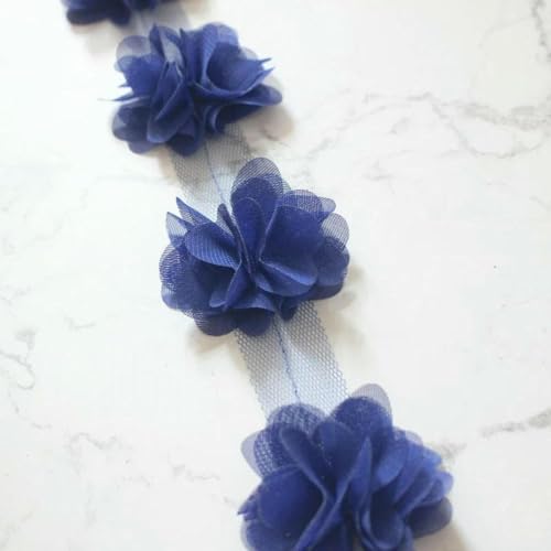 24 Blumen (ca. 2 Yards) 6 cm Breite 3D-Chiffon-Blumen DIY Spitzenbesatz Spitzenband Dekoration Kleidung Zubehör-königsblau von BSGUZ