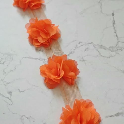 24 Blumen (ca. 2 Yards) 6 cm Breite 3D-Chiffon-Blumen DIY Spitzenbesatz Spitzenband Dekoration Kleidung Zubehör-orange von BSGUZ