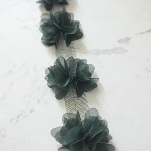 24 Blumen (ca. 2 Yards) 6 cm Breite 3D-Chiffon-Blumen DIY Spitzenbesatz Spitzenband Dekoration Kleidung Zubehör-schwarz von BSGUZ