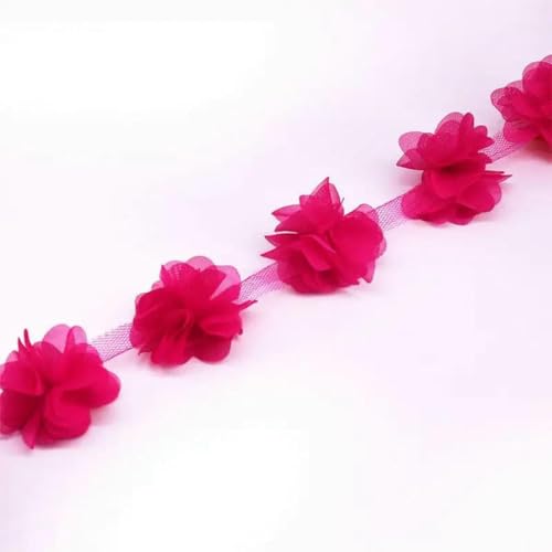 24 Stück 5 cm Blumen 3D Chiffon Cluster Blumen Spitzenkleid Dekoration Spitzenstoff Applikation Besatz Nähzubehör-Dunkelpink von BSGUZ