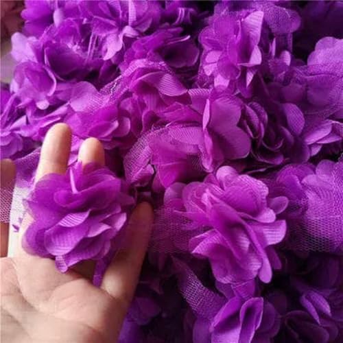 24 Stück Blumenapplikationen (2 Yards) 3D-Chiffon-Spitzenaufnäher, Spitzenbesatz, DIY, Brautschleier, Schuhe, Hochzeit, Kinderkleidung, Stoffzubehör, Dunkelviolett, 2 Yards von BSGUZ