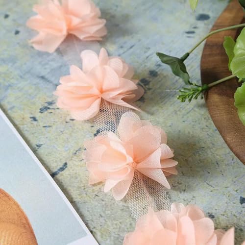 24 Stück Blumenapplikationen (2 Yards) 3D-Chiffon-Spitzenaufnäher, Spitzenbesatz, DIY, Brautschleier, Schuhe, Hochzeit, Kinderkleidung, Stoffzubehör, Garnelenrot, 2 Yards von BSGUZ