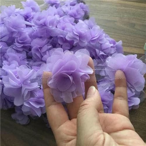 24 Stück Blumenapplikationen (2 Yards) 3D-Chiffon-Spitzenaufnäher, Spitzenbesatz, DIY, Brautschleier, Schuhe, Hochzeit, Kinderkleidung, Stoffzubehör, Hellviolett, 2 Yards von BSGUZ