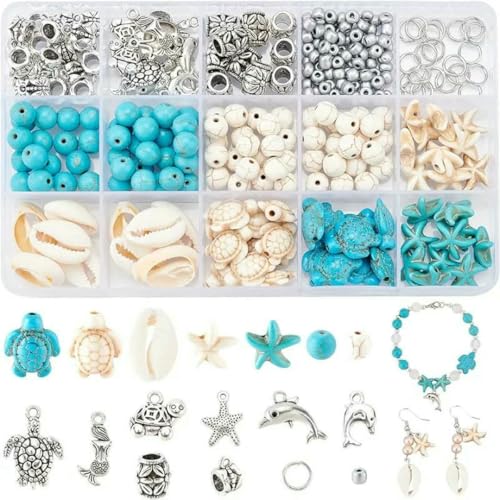 292 Stück türkisfarbene Schmuckherstellung, Seestern-Schildkröten-Charms, Perlen, Sommer-Strand-Perlen, Charms, Legierung, Meeresanhänger für – Standard 292 Stück türkisfarbene Schmuckherstellung, Seestern-Schildkröten-Charms, Perlen, Sommer-Strand-Perlen, Charms, Legierung, Meeresanhänger für – Standard von BSGUZ