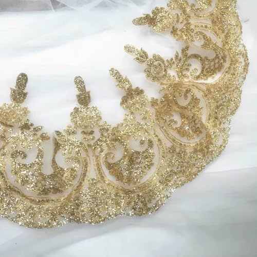 3,0 Meter Gold glänzende Pailletten vergoldet Glitzer Heißbohren Royal Flower Brautkleid Vorhänge Kleidung Spitze Zubehör Mesh 14 cm-22 cm Breite-M von BSGUZ