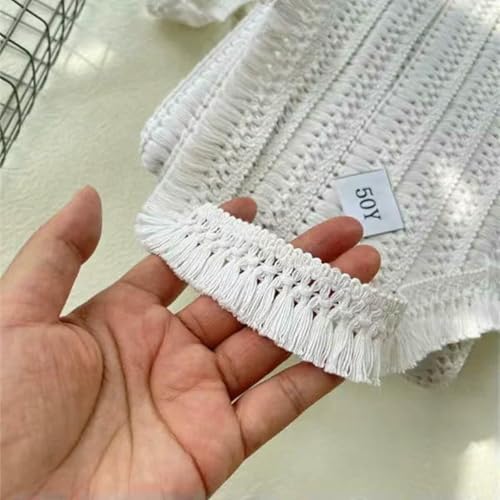 3 cm breites, neues, weiß-beiges Baumwoll-Stickerei-Quasten-Webband, Heimdekoration, Basteln, Vorhang, Teppich, Sofa, DIY-Spitzenzubehör, weiß, 3 cm breit von BSGUZ