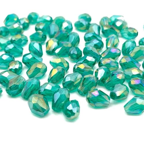 3 x 5 5 x 7 8 x 11 mm facettierte österreichische Wassertropfen-Kristallperlen zur Schmuckherstellung, Tropfen-Glasperlen, DIY-Armband, Ohrringzubehör, d08ab, Pfauengrün, 8 x 11 mm, ca. 58 Stück von BSGUZ