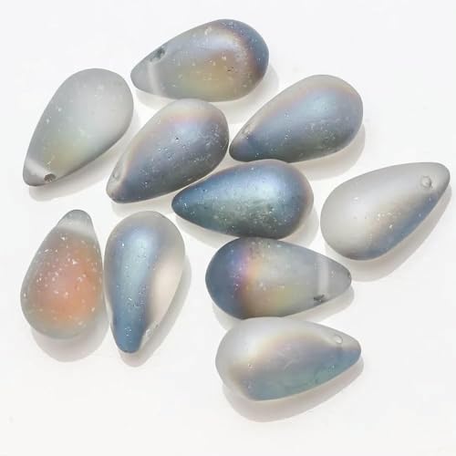 30 Stück Glastropfen, transparent, 9 x 15 mm, Naturstein, Tropfen, matt, Perlen, billig, zum Selbermachen, Kristalle, Charm, Schmuck, Halskette, MS, Roségrün von BSGUZ