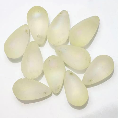 30 Stück Glastropfen, transparent, 9 x 15 mm, Naturstein, Tropfen, matt, Perlen, billige Perlen, DIY-Herstellung, Kristalle, Charm, Schmuck, Halskette, MS-Kristallgelb von BSGUZ