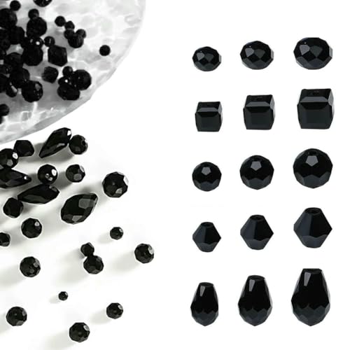 300 Stück Kristallrondelle in verschiedenen Größen, helle AB-Edelsteine, lose Perlen, klares Kristallglas, Basteln, glänzender Schmuck, DIY-Halsketten-Set, Schwarz, gemischt, von BSGUZ