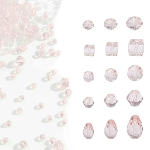 300 Stück Kristallrondellen in verschiedenen Größen, helle AB-Edelsteine, lose Perlen, klares Kristallglas, Basteln, glänzender Schmuck, DIY-Halsketten-Set, Rosa, gemischt, 3 von BSGUZ