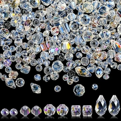 300 Stück Kristallrondellen in verschiedenen Größen, helle AB-Edelsteine, lose Perlen, klares Kristallglas, Basteln, glänzender Schmuck, DIY-Halsketten-Set – gemischt, 300 S von BSGUZ