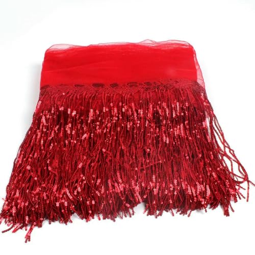 32 cm 2 Yard glänzender Netzstoff, Spitzenfransen, Pailletten, Quaste, Band, DIY, Hochzeitsfeier, Tanzkleid, Nähzubehör, Rot, 32 cm Breite, 2 Yards 32 cm 2 Yard glänzender Netzstoff, Spitzenfransen, Pailletten, Quaste, Band, DIY, Hochzeitsfeier, Tanzkleid, Nähzubehör, Rot, 32 cm Breite, 2 Yards von BSGUZ