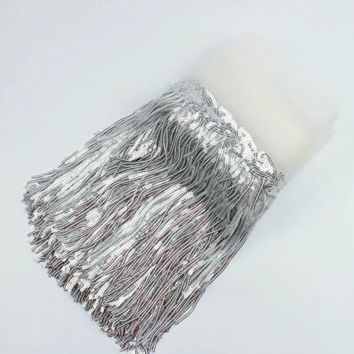 32 cm 2 Yard glänzender Netzstoff, Spitzenfransen, Pailletten, Quaste, Band, DIY, Hochzeitsfeier, Tanzkleid, Nähzubehör, Weiß/Silber, 32 cm Breite, 2 Yards 32 cm 2 Yard glänzender Netzstoff, Spitzenfransen, Pailletten, Quaste, Band, DIY, Hochzeitsfeier, Tanzkleid, Nähzubehör, Weiß/Silber, 32 cm Breite, 2 Yards von BSGUZ