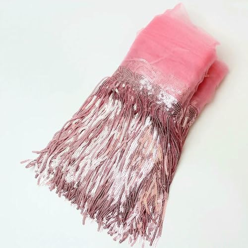 32 cm 2 Yard glänzender Netzstoff, Spitzenfransen, Pailletten, Quaste, Band, DIY, Hochzeitsfeier, Tanzkleid, Nähzubehör – Neu Pink – 32 cm Breite – 2 Meter von BSGUZ