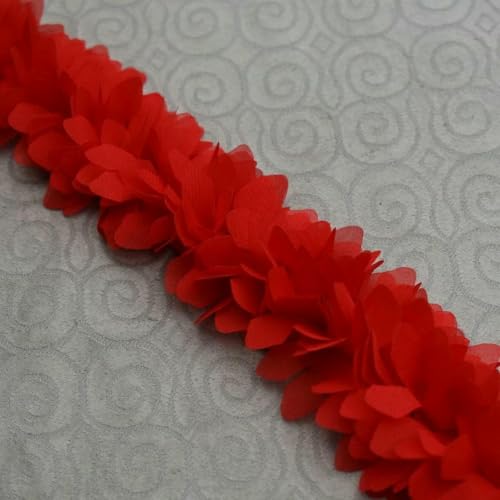 3D-Chiffon-Blumen, Rüschenbesatz, Band, Organza, Kleiderkragen, Stickerei, Spitzenapplikation für DIY-Nähzubehör, Guipure-Rot, 1 Yard Preis 3D-Chiffon-Blumen, Rüschenbesatz, Band, Organza, Kleiderkragen, Stickerei, Spitzenapplikation für DIY-Nähzubehör, Guipure-Rot, 1 Yard Preis von BSGUZ
