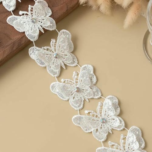 3D-Schmetterlings-Spitzenbesatz, Stoff, Strass, Nähzubehör für Hochzeitskleider, Kleidung, Bastelbedarf, Blumendekorband, 6 cm breit, 1 Meter 3D-Schmetterlings-Spitzenbesatz, Stoff, Strass, Nähzubehör für Hochzeitskleider, Kleidung, Bastelbedarf, Blumendekorband, 6 cm breit, 1 Meter von BSGUZ