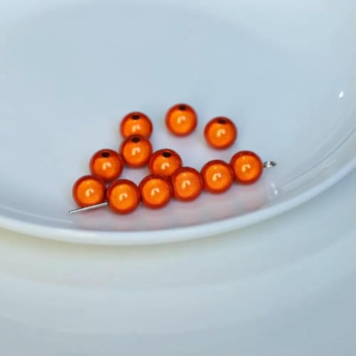 4/6/8/10/12/14,0 mm Perlenperle, Satinglanz, Imitation, perlmuttfarben, gefärbt, rund, lose Glasperlen für Schmuck, Halsketten, Vasenfüller, Orange, 14,0 mm x 10 Stück von BSGUZ