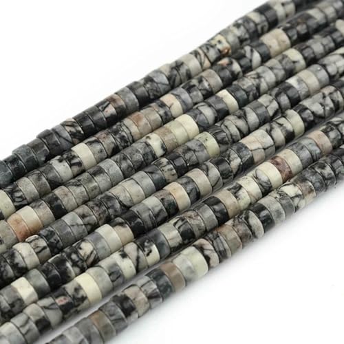 4/6 mm Naturstein-Rondelle-Perle, mehrfarbige Jade, Amazonit, Aventurin, Abstandsperlen für die Herstellung von DIY-Schmuck, Armbändern und Halsketten – schwarzes Netzwerk – 6 mm von BSGUZ