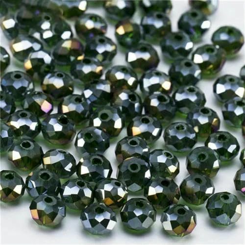 4 6 8 mm tschechische Rondell-Kristallperlen, AB-Farbe, facettierte Glasperlen, lose Abstandsperlen für die Schmuckherstellung, DIY-Armband, Halskette, Z306AB, dunkelgrün, 6 mm, 90 Stück von BSGUZ