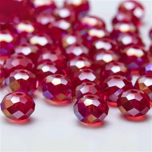 4 6 8 mm tschechische Rondell-Kristallperlen, AB-Farbe, facettierte Glasperlen, lose Abstandsperlen für die Schmuckherstellung, DIY-Armband, Halskette, Z317AB, rot, 6 mm, 90 Stück von BSGUZ