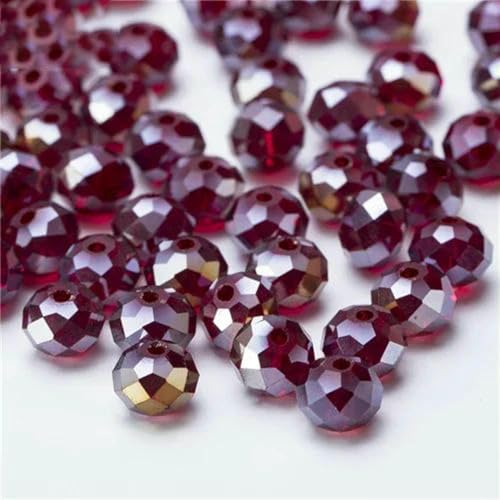 4 6 8 mm tschechische Rondell-Kristallperlen, AB-Farbe, facettierte Glasperlen, lose Abstandsperlen für die Schmuckherstellung, DIY-Armband, Halskette, Z318AB, dunkelrot, 8 mm, 68 Stück von BSGUZ