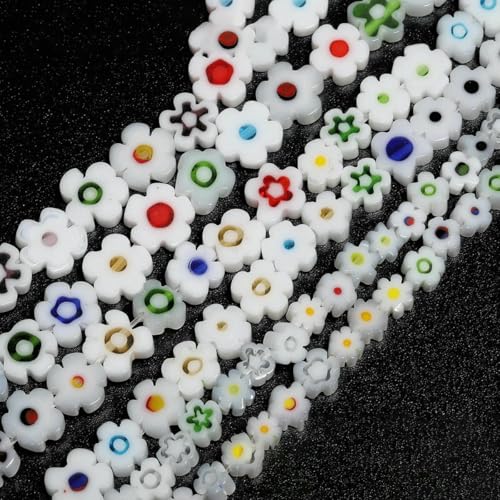4–8 mm Blumen-Lampwork-Glas-Flachperlen, mehrfarbig, glasierte Perlen zur Schmuckherstellung, DIY-Armband, Halskette, handgefertigtes Zubehör, Typ 11, 8 x 3,0 mm, ca. 50 Stück 4–8 mm Blumen-Lampwork-Glas-Flachperlen, mehrfarbig, glasierte Perlen zur Schmuckherstellung, DIY-Armband, Halskette, handgefertigtes Zubehör, Typ 11, 8 x 3,0 mm, ca. 50 Stück von BSGUZ