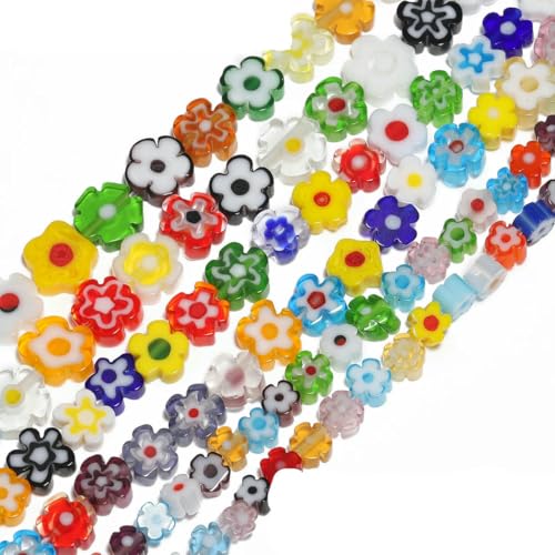 4–8 mm Blumen-Lampwork-Glas-Flachperlen, mehrfarbig, glasierte Perlen zur Schmuckherstellung, DIY-Armband, Halskette, handgefertigtes Zubehör, Typ 12, 8 x 3,0 mm, ca. 50 Stück von BSGUZ