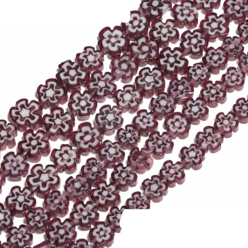 4–8 mm Blumen-Lampwork-Glas-Flachperlen, mehrfarbig, glasierte Perlen zur Schmuckherstellung, DIY-Armband, Halskette, handgefertigtes Zubehör, Typ 20, 8 x 3,0 mm, ca. 50 Stück von BSGUZ