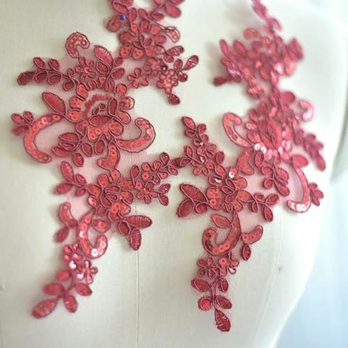 4 Stück, 25 x 12,5 cm, 16 Farben zur Auswahl, Spitzenapplikationen für Brautkleider, Zubehör, Stickerei, Spitzenapplikation, Stoffbesatz, weinrote Pailletten, 25 x 12,5 cm 4 Stück, 25 x 12,5 cm, 16 Farben zur Auswahl, Spitzenapplikationen für Brautkleider, Zubehör, Stickerei, Spitzenapplikation, Stoffbesatz, weinrote Pailletten, 25 x 12,5 cm von BSGUZ